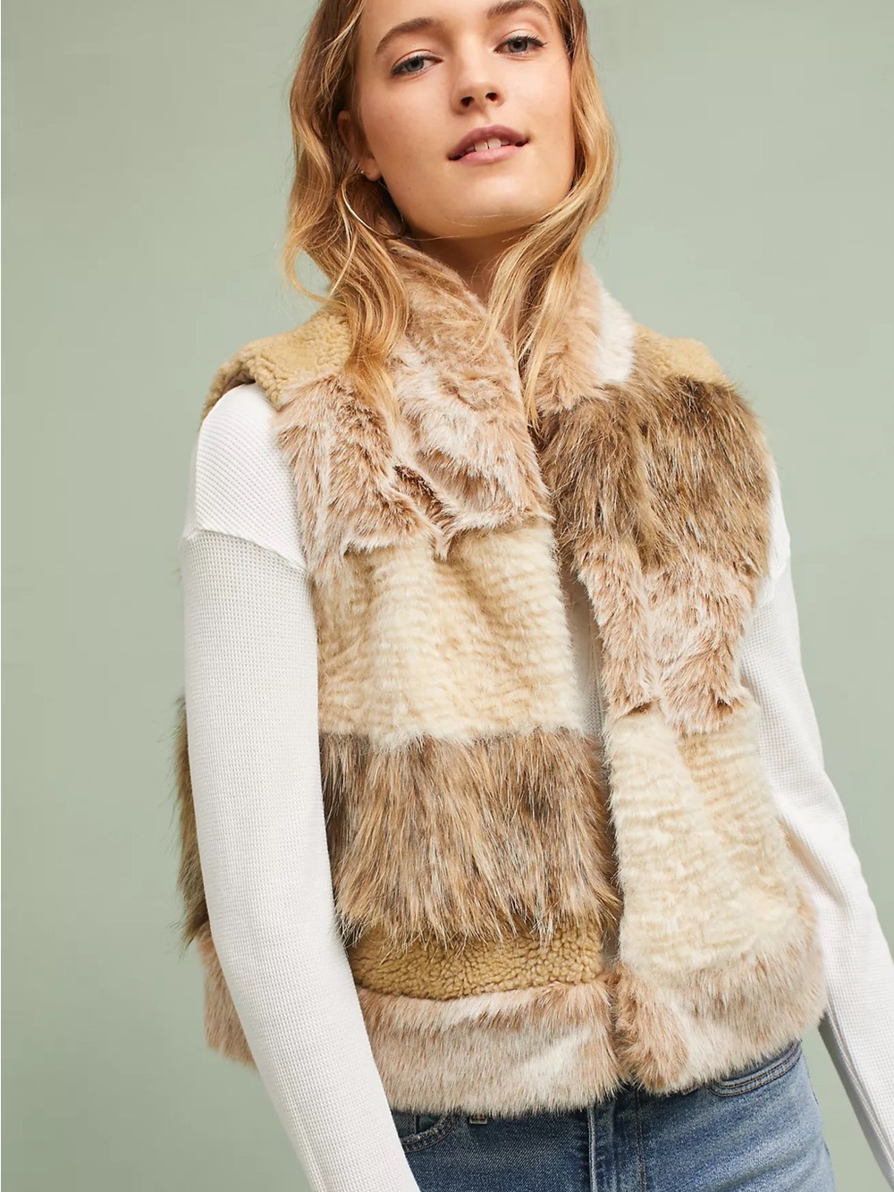 Anthropologie Marlena Mixed Faux Fur Patchwork Vest Medium EUC So Beautiful